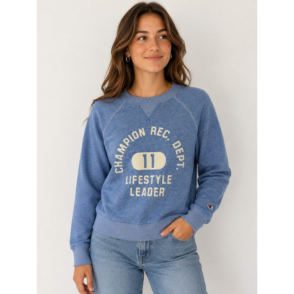 Champion Rec Dept Lifestyle Leader Blue Heather Raglan Sweatshirt Large